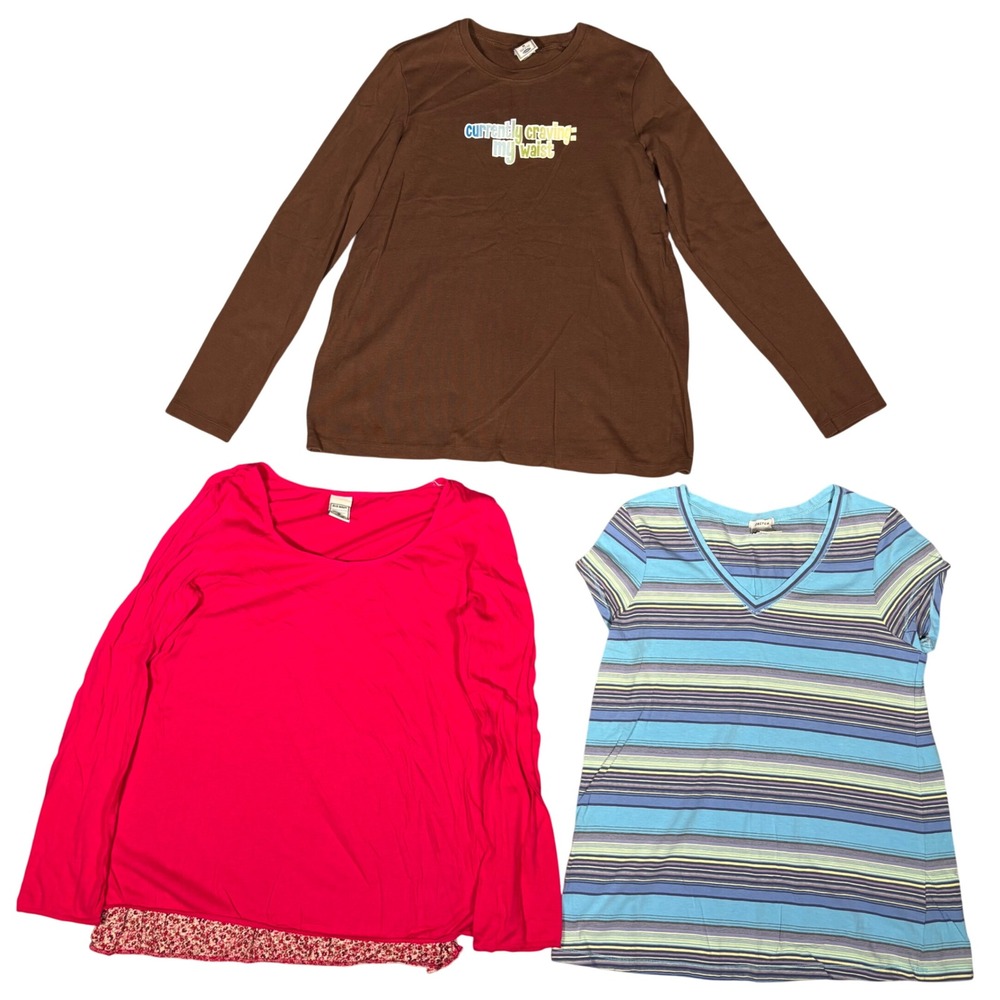 Old Navy Maternity Tops Y2K Women M Brown Pink Striped Bundle Lot 3pc VTG Cotton